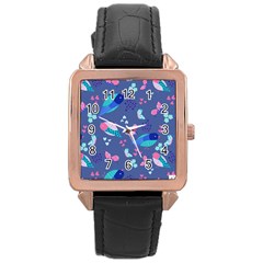 Birds And Butterflies Rose Gold Leather Watch  by BangZart