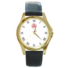 Rac-big Ben Face-lge Logo Top Round Leather Watch (gold Rim)  by mdnp