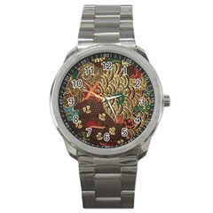 Art Traditional Flower  Batik Pattern Sport Metal Watch