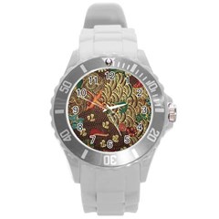 Art Traditional Flower  Batik Pattern Round Plastic Sport Watch (l) by BangZart