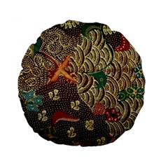 Art Traditional Flower  Batik Pattern Standard 15  Premium Flano Round Cushions by BangZart