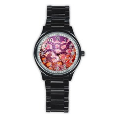 Colorful Art Traditional Batik Pattern Stainless Steel Round Watch by BangZart