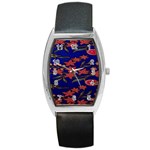 Batik  Fabric Barrel Style Metal Watch Front