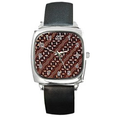 Art Traditional Batik Pattern Square Metal Watch by BangZart