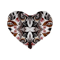 Art Traditional Batik Flower Pattern Standard 16  Premium Flano Heart Shape Cushions by BangZart