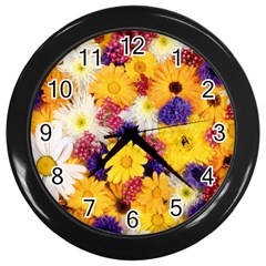 Colorful Flowers Pattern Wall Clocks (black) by BangZart