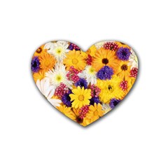 Colorful Flowers Pattern Heart Coaster (4 Pack)  by BangZart