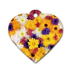 Colorful Flowers Pattern Dog Tag Heart (one Side) by BangZart