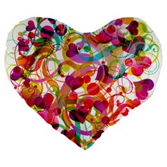 Abstract Colorful Heart Large 19  Premium Flano Heart Shape Cushions by BangZart