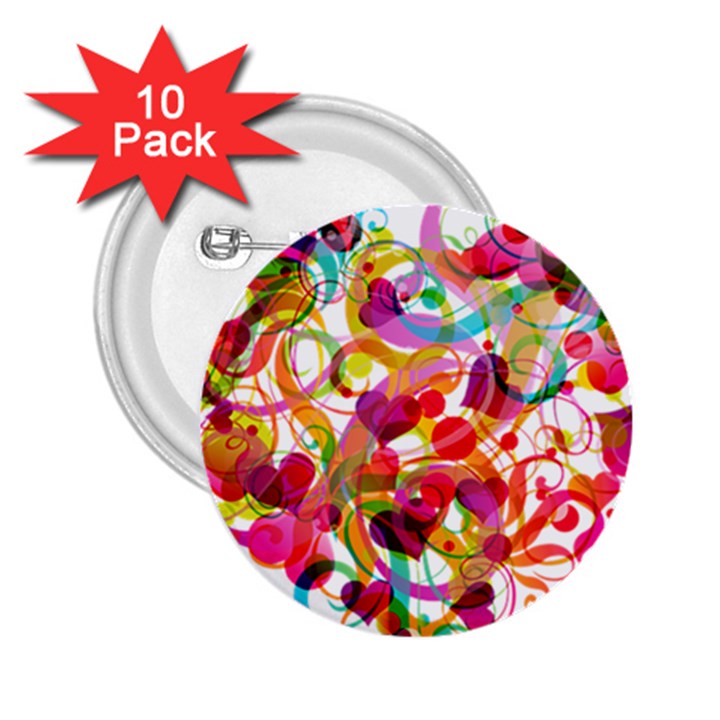 Abstract Colorful Heart 2.25  Buttons (10 pack) 