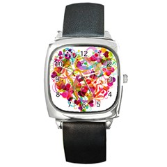 Abstract Colorful Heart Square Metal Watch by BangZart