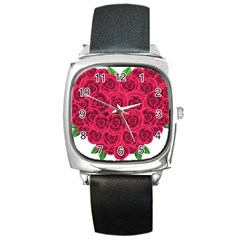 Floral Heart Square Metal Watch by BangZart