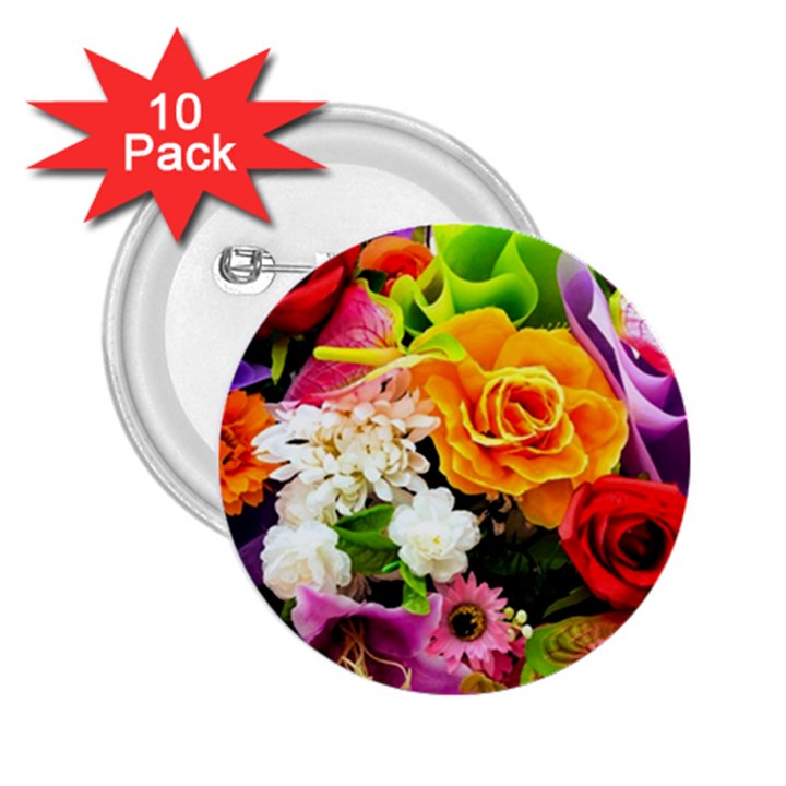 Colorful Flowers 2.25  Buttons (10 pack) 