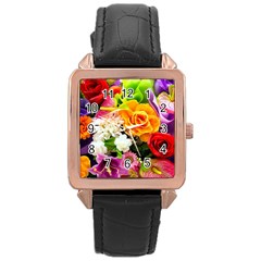 Colorful Flowers Rose Gold Leather Watch  by BangZart