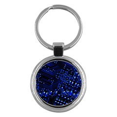 Blue Circuit Technology Image Key Chains (round)  by BangZart