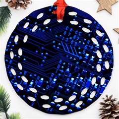 Blue Circuit Technology Image Round Filigree Ornament (two Sides) by BangZart