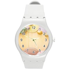 Sea Shell Pattern Round Plastic Sport Watch (m) by paulaoliveiradesign