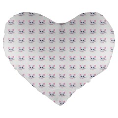 Pink Cute Cat Pattern Large 19  Premium Flano Heart Shape Cushions