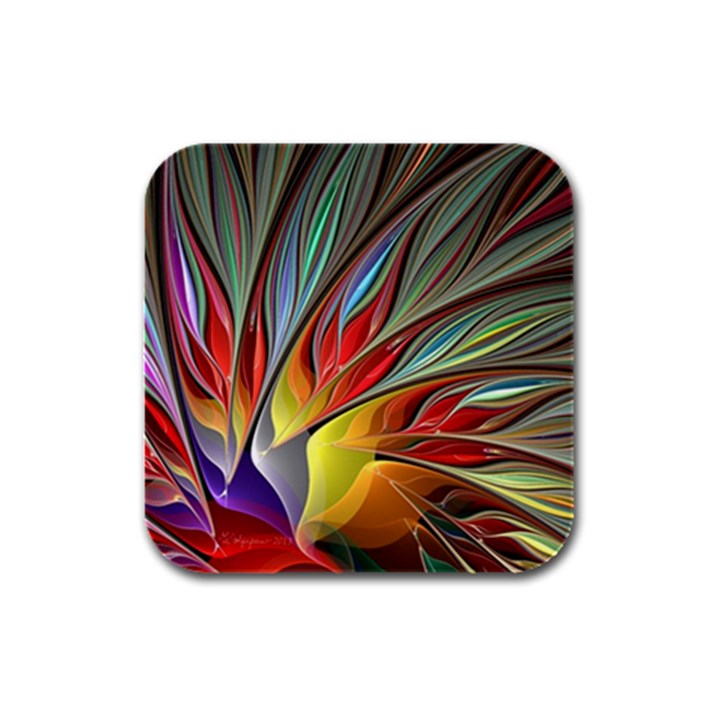 Fractal Bird Of Paradise Rubber Square Coaster (4 pack) 