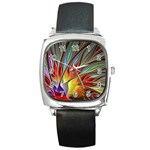 Fractal Bird Of Paradise Square Metal Watch Front