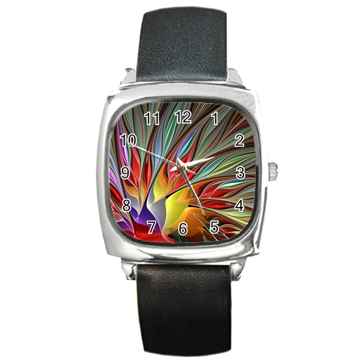 Fractal Bird Of Paradise Square Metal Watch