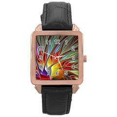 Fractal Bird Of Paradise Rose Gold Leather Watch  by WolfepawFractals