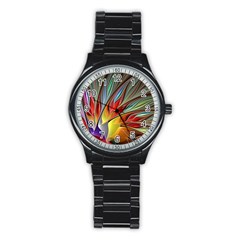 Fractal Bird Of Paradise Stainless Steel Round Watch