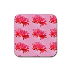 Pink Floral Pattern Rubber Coaster (square) 