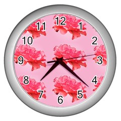 Pink Floral Pattern Wall Clocks (silver) 