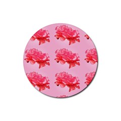 Pink Floral Pattern Rubber Coaster (round)  by paulaoliveiradesign