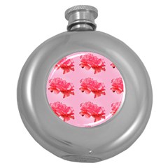 Pink Floral Pattern Round Hip Flask (5 Oz) by paulaoliveiradesign