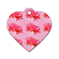 Pink Floral Pattern Dog Tag Heart (two Sides)