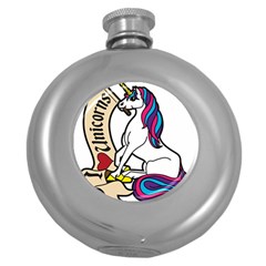 I Love Unicorn  Round Hip Flask (5 Oz) by ninabolenart