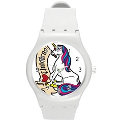 I Love Unicorn  Round Plastic Sport Watch (m) by ninabolenart