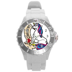 I Love Unicorn  Round Plastic Sport Watch (l) by ninabolenart