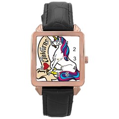 I Love Unicorn  Rose Gold Leather Watch  by ninabolenart