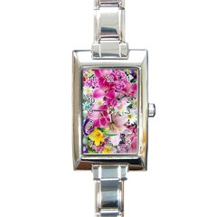 Colorful Flowers Patterns Rectangle Italian Charm Watch by BangZart