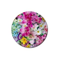 Colorful Flowers Patterns Rubber Coaster (round)  by BangZart