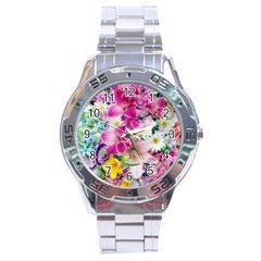 Colorful Flowers Patterns Stainless Steel Analogue Watch by BangZart