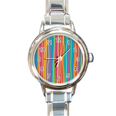 Colorful Striped Background Round Italian Charm Watch