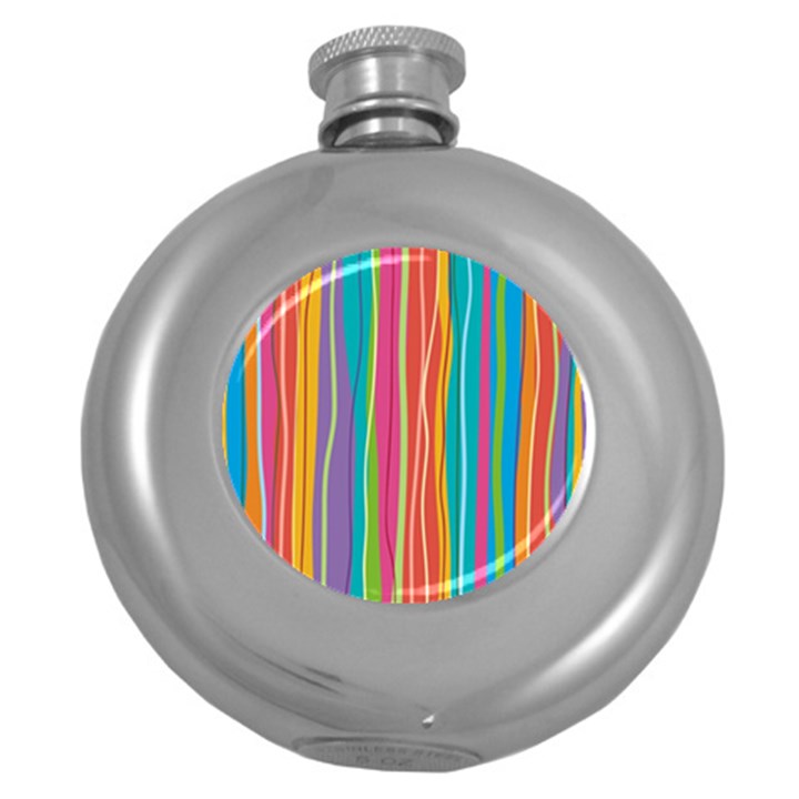 Colorful striped background Round Hip Flask (5 oz)