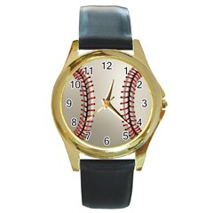 Baseball Round Gold Metal Watch by BangZart