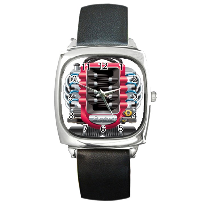 Car Engine Square Metal Watch