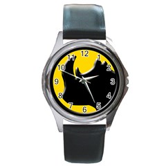 Black Rhino Logo Round Metal Watch by BangZart