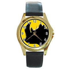 Black Rhino Logo Round Gold Metal Watch by BangZart