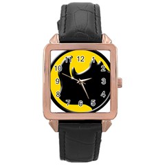 Black Rhino Logo Rose Gold Leather Watch  by BangZart