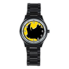 Black Rhino Logo Stainless Steel Round Watch by BangZart