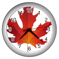 Autumn Maple Leaf Clip Art Wall Clocks (silver)  by BangZart