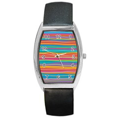 Colorful Horizontal Lines Background Barrel Style Metal Watch by TastefulDesigns