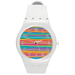 Colorful Horizontal Lines Background Round Plastic Sport Watch (m) by TastefulDesigns